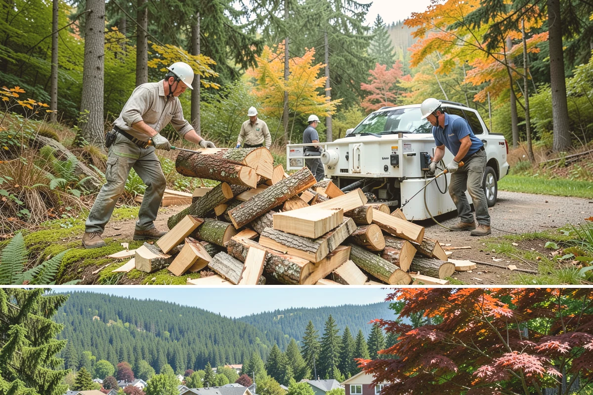Hydraulic Log Splitting in Index, Snohomish County, WA - Available year-round, with strong demand in fall and winter when large storm rounds need breaking down for the season.