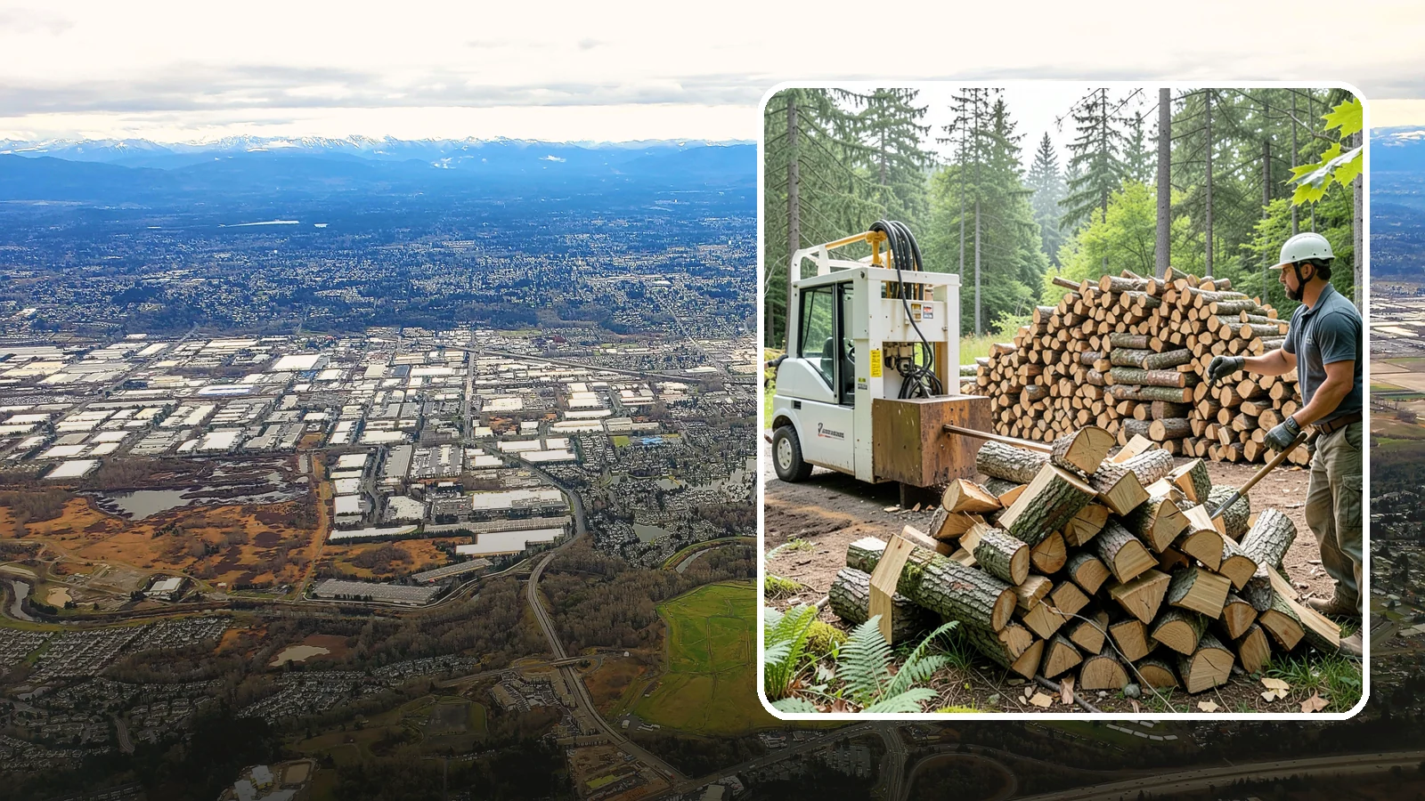 Hydraulic Log Splitting in Kent, King County, WA - We use a hydraulic splitter to power through large, dense, or knotty rounds that resist hand splitting.