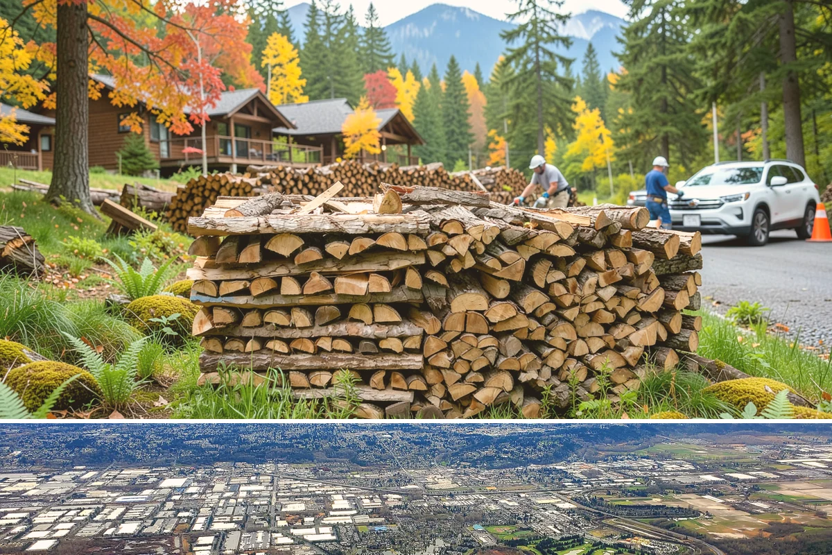 Hydraulic Log Splitting in Kent, King County, WA - Available year-round, with strong demand in fall and winter when large storm rounds need breaking down for the season.
