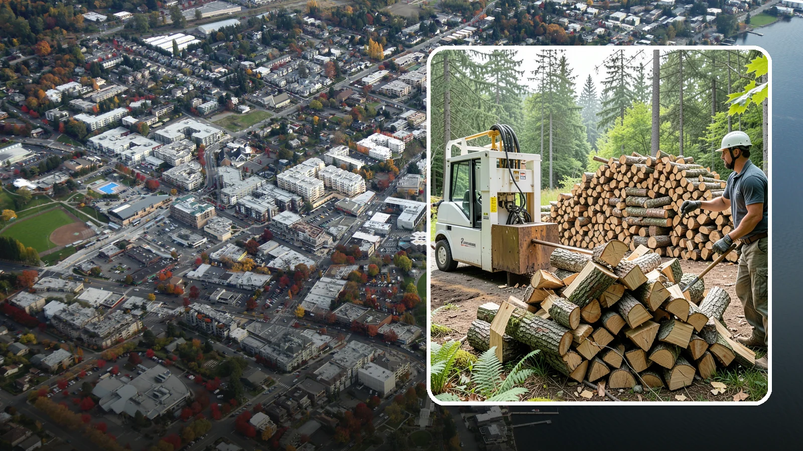 Hydraulic Log Splitting in Kirkland, King County, WA - We use a hydraulic splitter to power through large, dense, or knotty rounds that resist hand splitting.