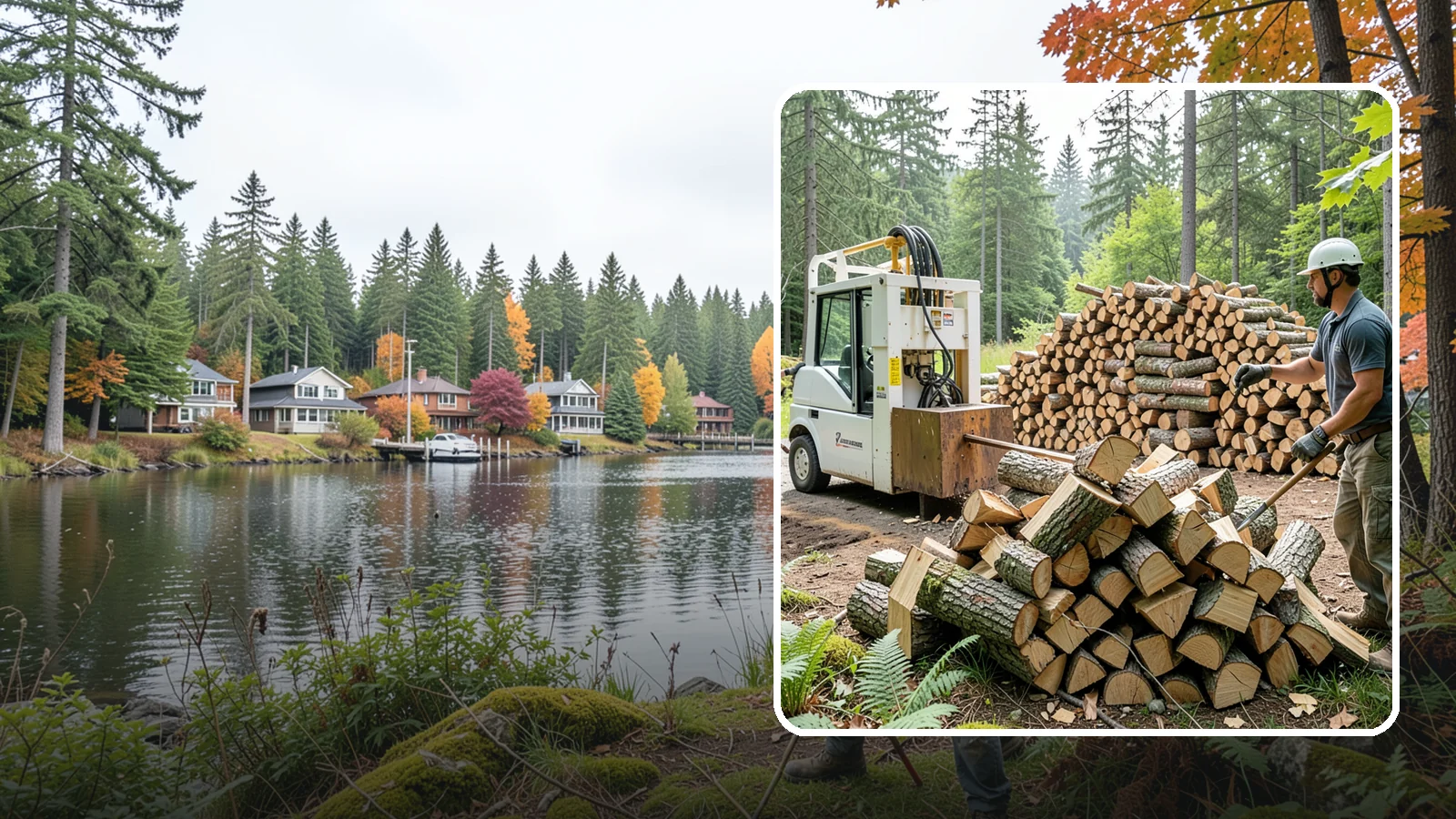 Hydraulic Log Splitting in La Conner, Skagit County, WA - We use a hydraulic splitter to power through large, dense, or knotty rounds that resist hand splitting.