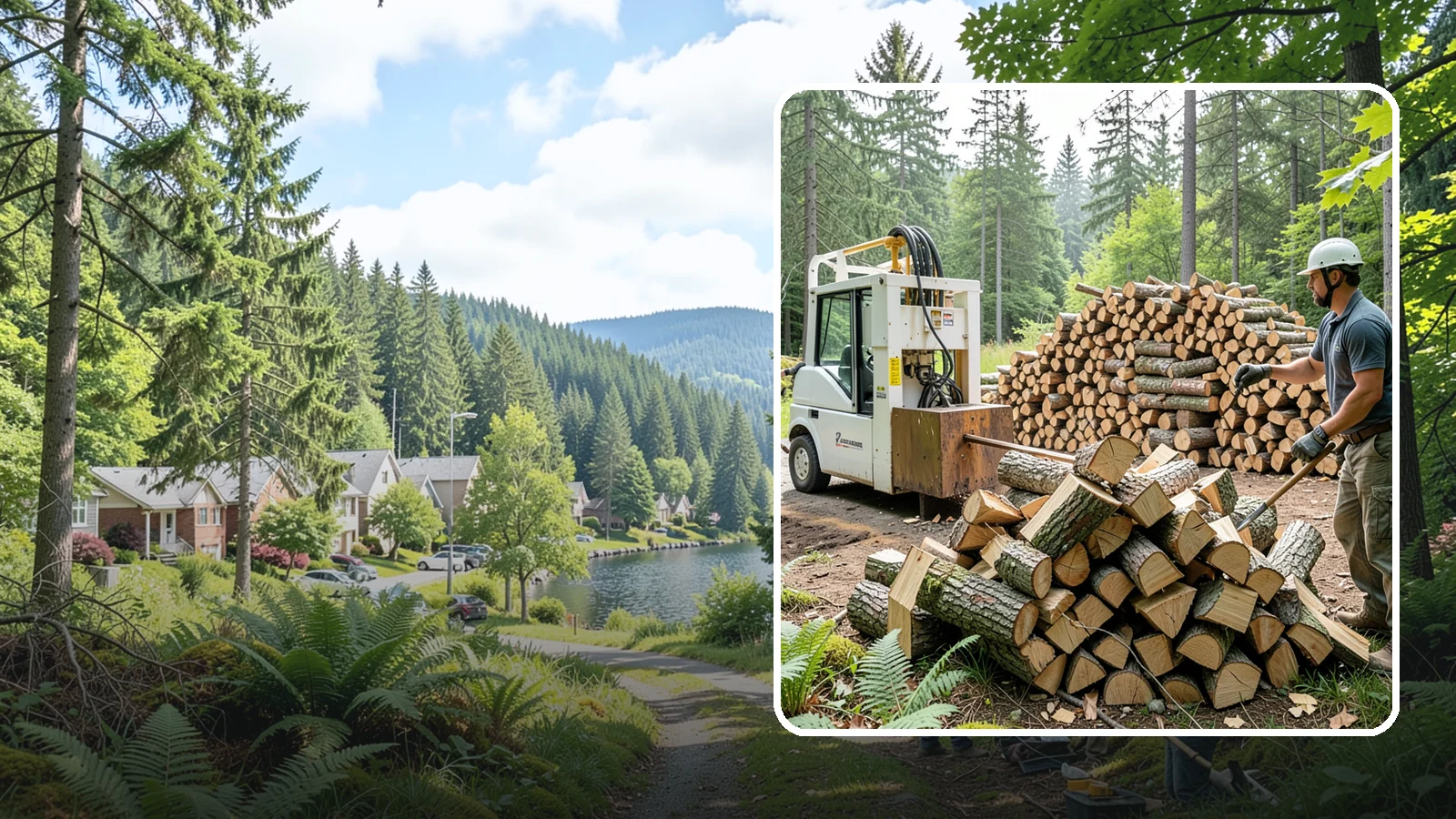 Hydraulic Log Splitting in Lake Forest Park, King County, WA - We use a hydraulic splitter to power through large, dense, or knotty rounds that resist hand splitting.