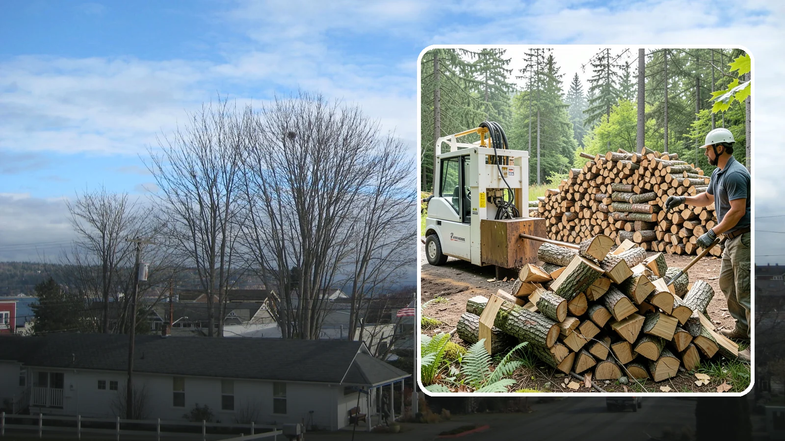 Hydraulic Log Splitting in Langley, Island County, WA - We use a hydraulic splitter to power through large, dense, or knotty rounds that resist hand splitting.