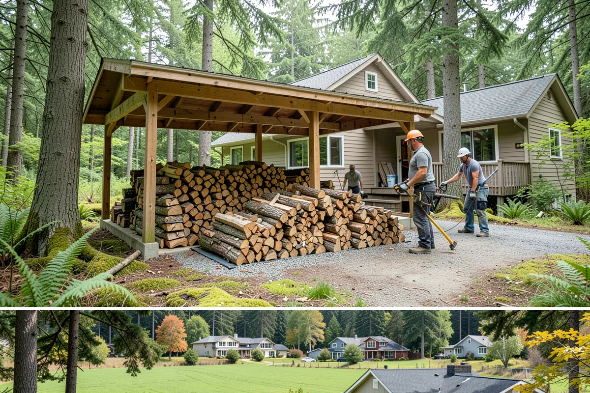 Hydraulic Log Splitting in Lyman, Skagit County, WA - Available year-round, with strong demand in fall and winter when large storm rounds need breaking down for the season.