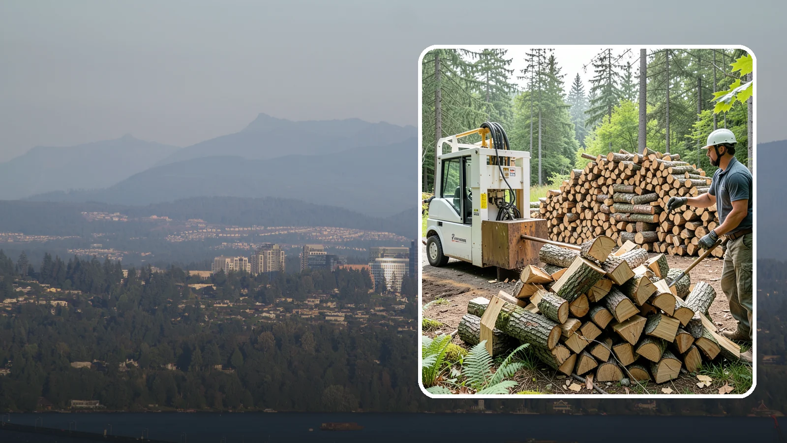 Hydraulic Log Splitting in Medina, King County, WA - We use a hydraulic splitter to power through large, dense, or knotty rounds that resist hand splitting.