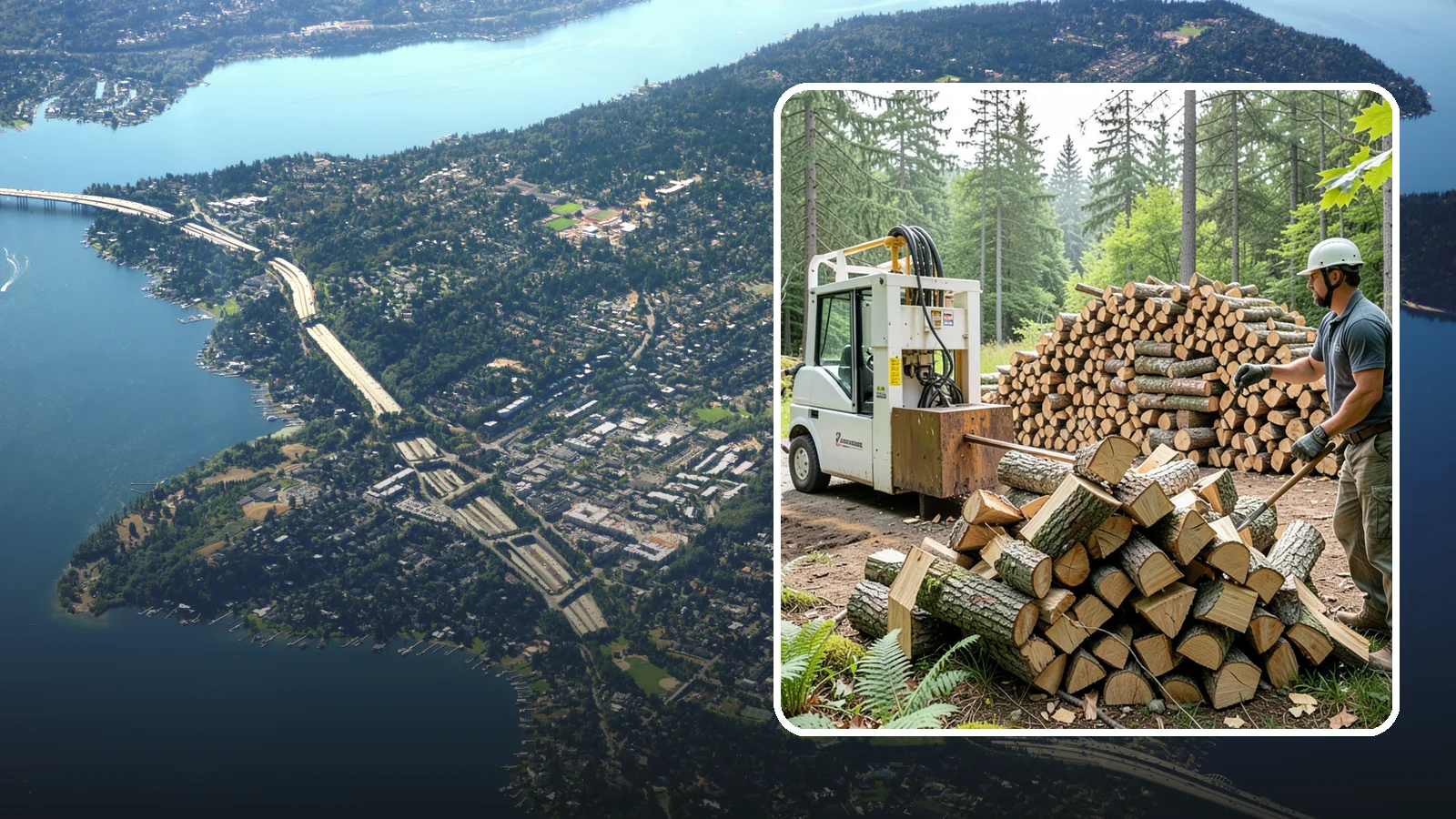 Hydraulic Log Splitting in Mercer Island, King County, WA - We use a hydraulic splitter to power through large, dense, or knotty rounds that resist hand splitting.