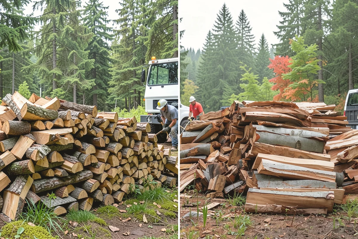 Hydraulic Log Splitting in Mill Creek, Snohomish County, WA - Inspect the rounds and confirm split dimensions
