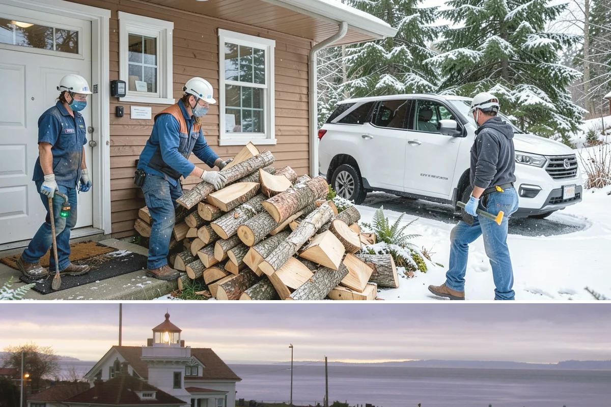 Hydraulic Log Splitting in Mukilteo, Snohomish County, WA - Available year-round, with strong demand in fall and winter when large storm rounds need breaking down for the season.