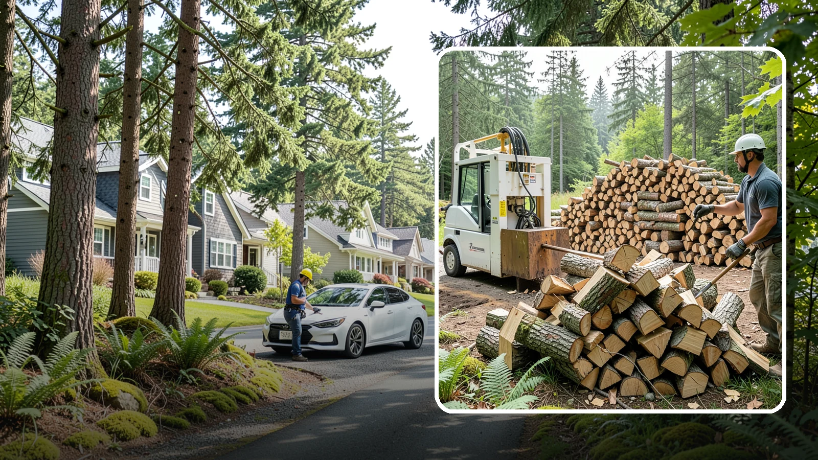 Hydraulic Log Splitting in Normandy Park, King County, WA - We use a hydraulic splitter to power through large, dense, or knotty rounds that resist hand splitting.