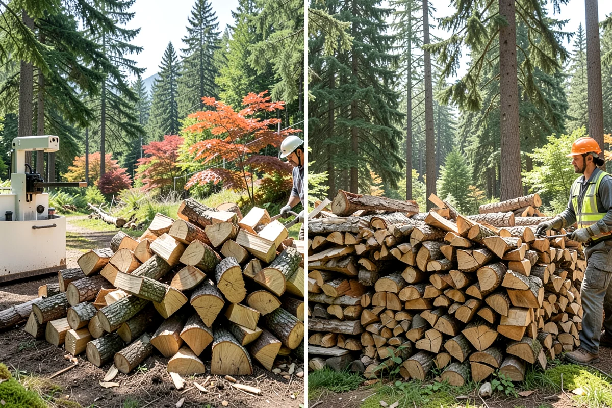 Hydraulic Log Splitting in Normandy Park, King County, WA - Inspect the rounds and confirm split dimensions