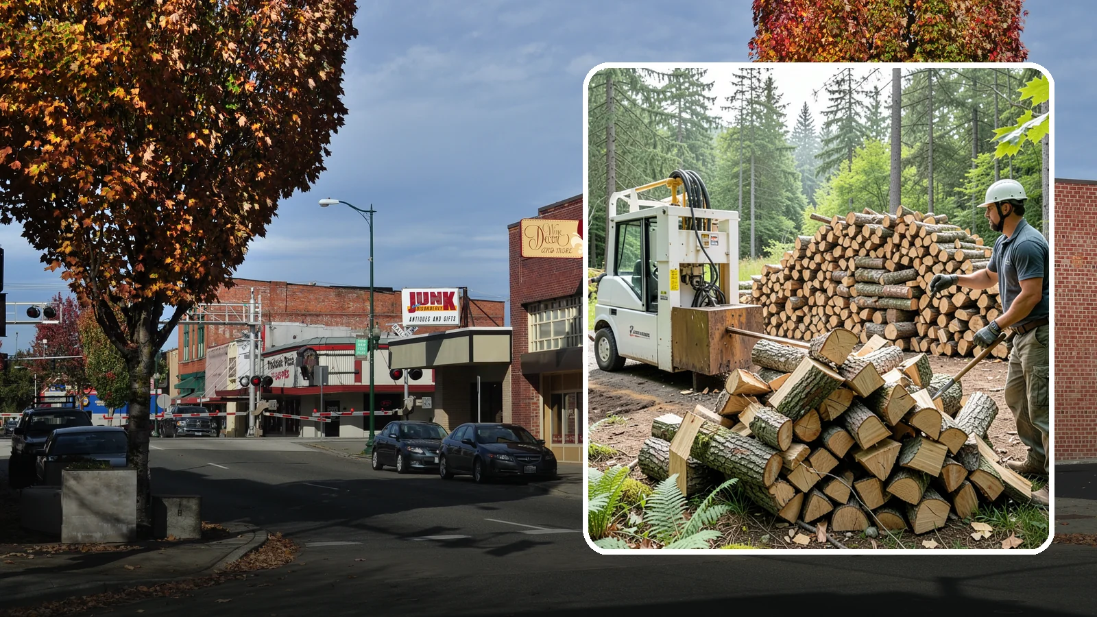 Hydraulic Log Splitting in Puyallup, Pierce County, WA - We use a hydraulic splitter to power through large, dense, or knotty rounds that resist hand splitting.