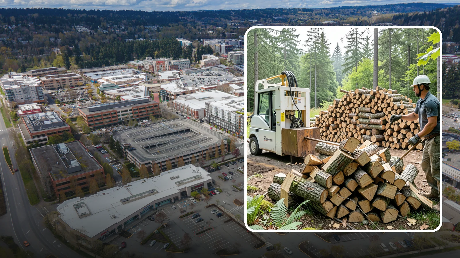 Hydraulic Log Splitting in Redmond, King County, WA - We use a hydraulic splitter to power through large, dense, or knotty rounds that resist hand splitting.
