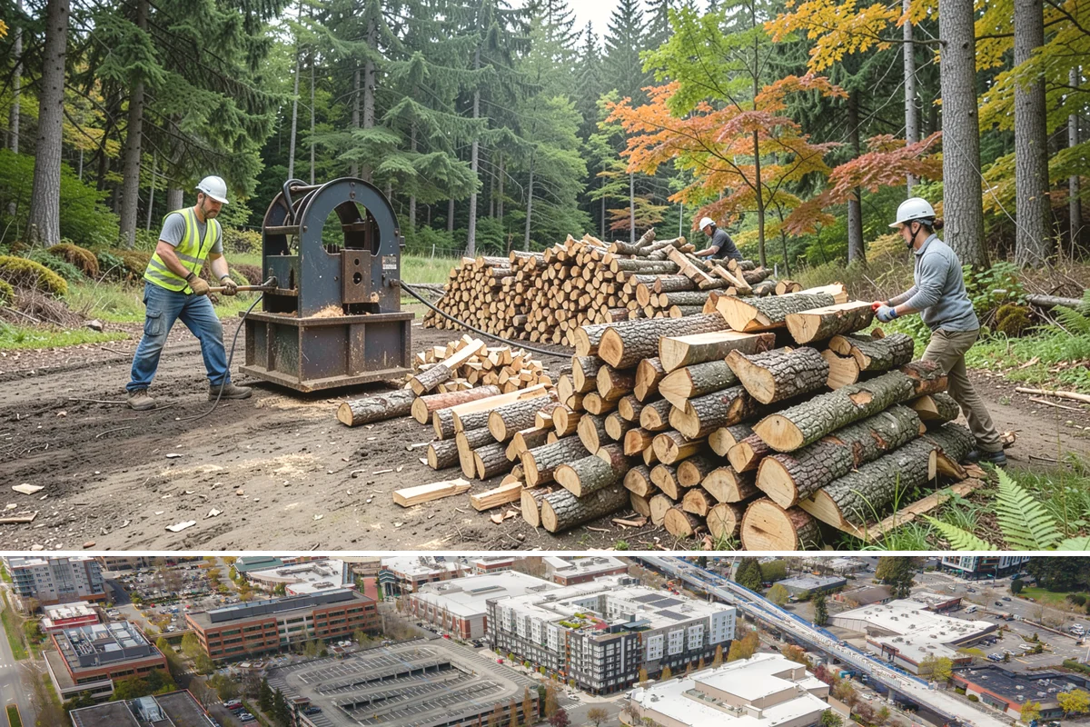 Hydraulic Log Splitting in Redmond, King County, WA - Available year-round, with strong demand in fall and winter when large storm rounds need breaking down for the season.