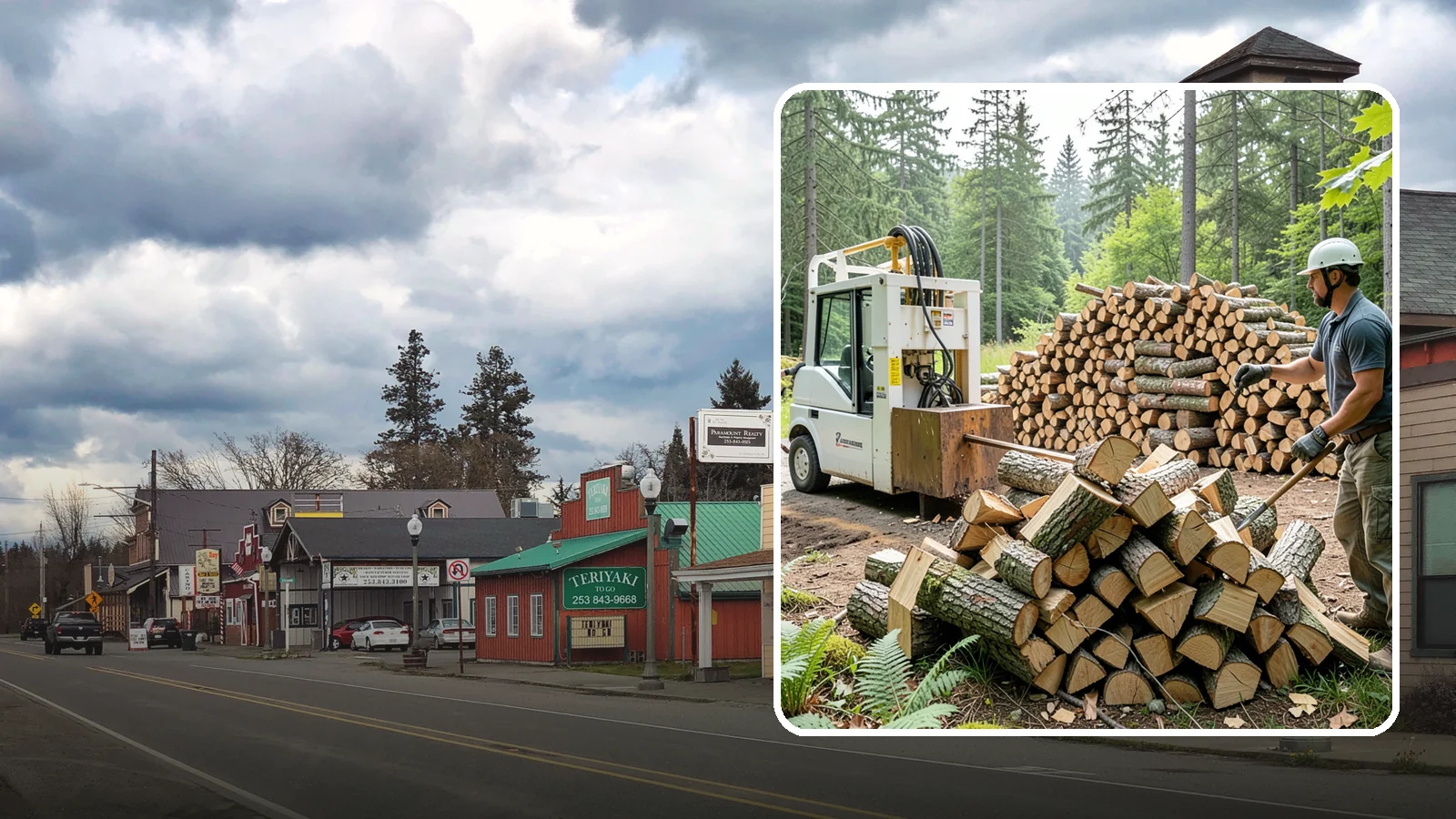 Hydraulic Log Splitting in Roy, Pierce County, WA - We use a hydraulic splitter to power through large, dense, or knotty rounds that resist hand splitting.