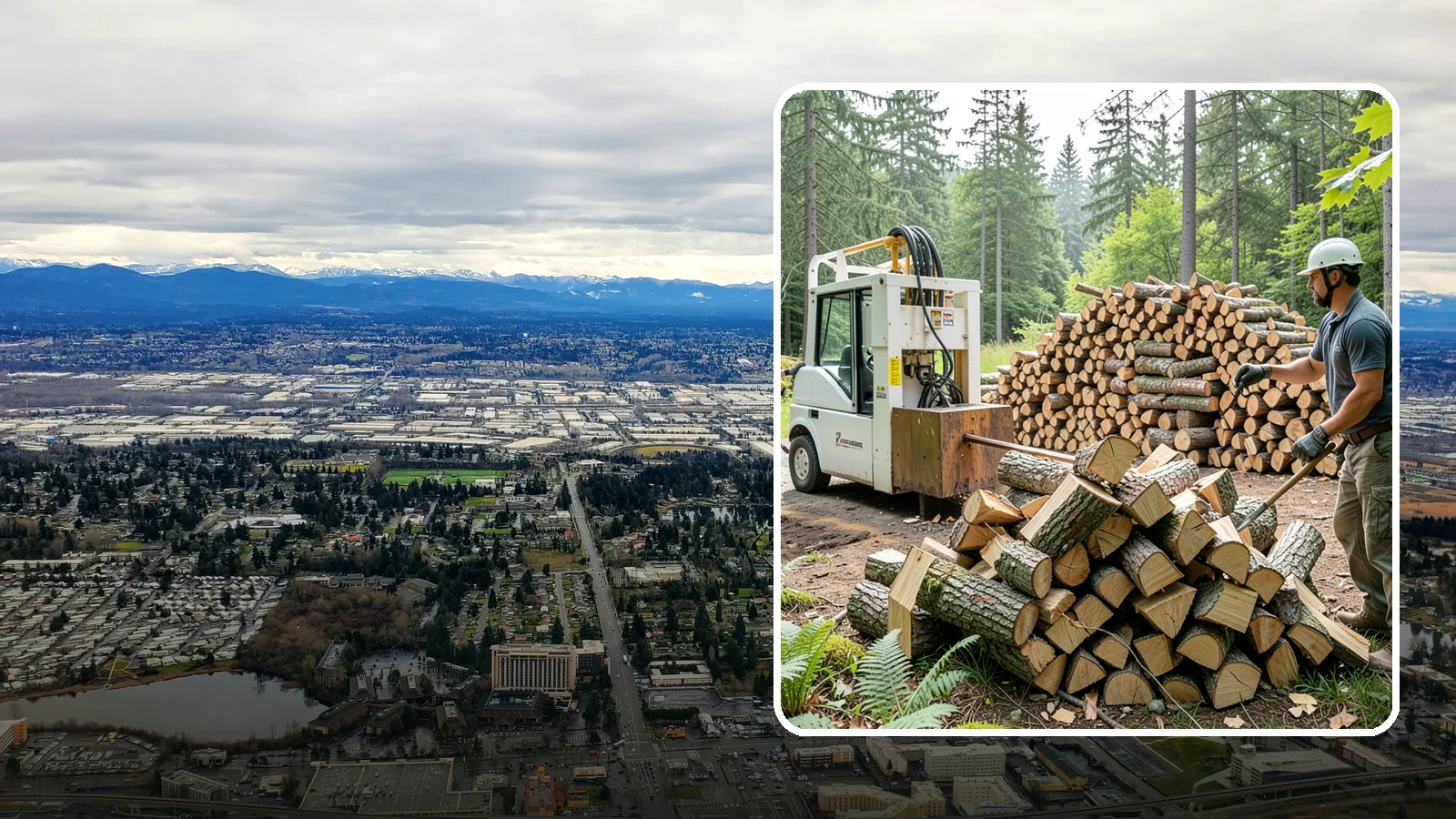 Hydraulic Log Splitting in SeaTac, WA - We use a hydraulic splitter to power through large, dense, or knotty rounds that resist hand splitting.