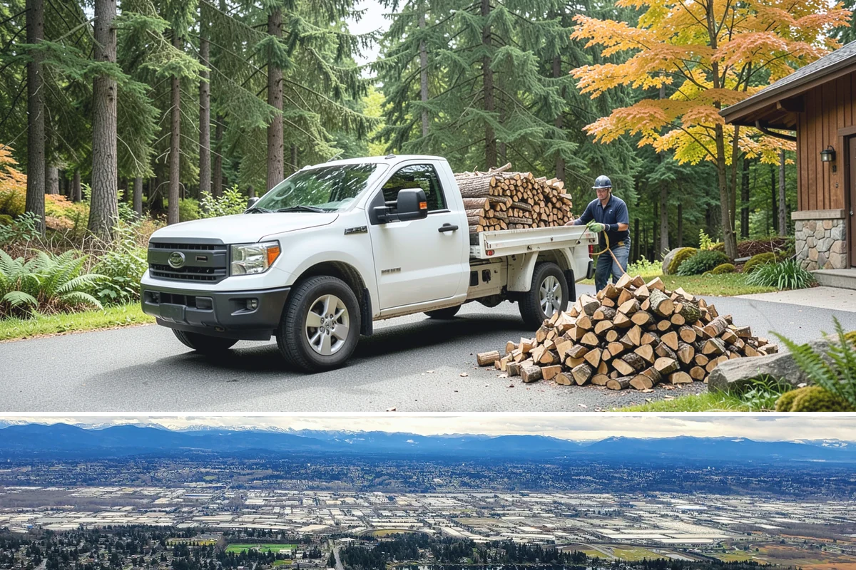 Hydraulic Log Splitting in SeaTac, WA - Available year-round, with strong demand in fall and winter when large storm rounds need breaking down for the season.