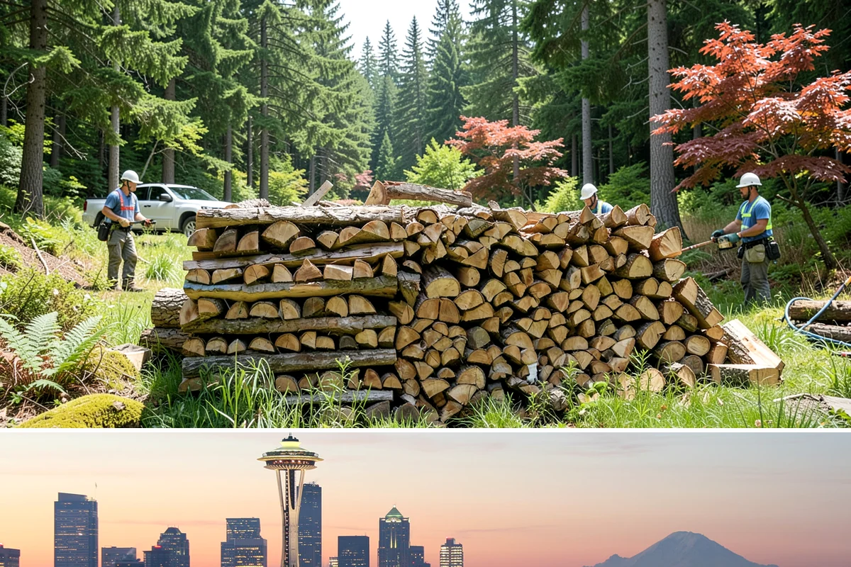 Hydraulic Log Splitting in Seattle, King County, WA - Available year-round, with strong demand in fall and winter when large storm rounds need breaking down for the season.