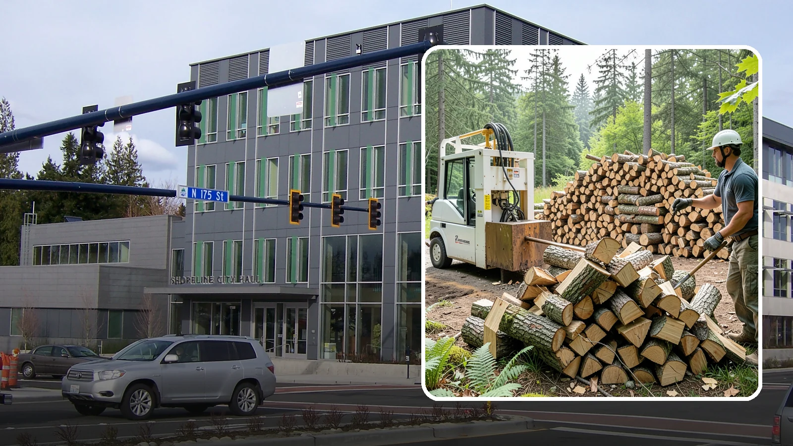 Hydraulic Log Splitting in Shoreline, King County, WA - We use a hydraulic splitter to power through large, dense, or knotty rounds that resist hand splitting.