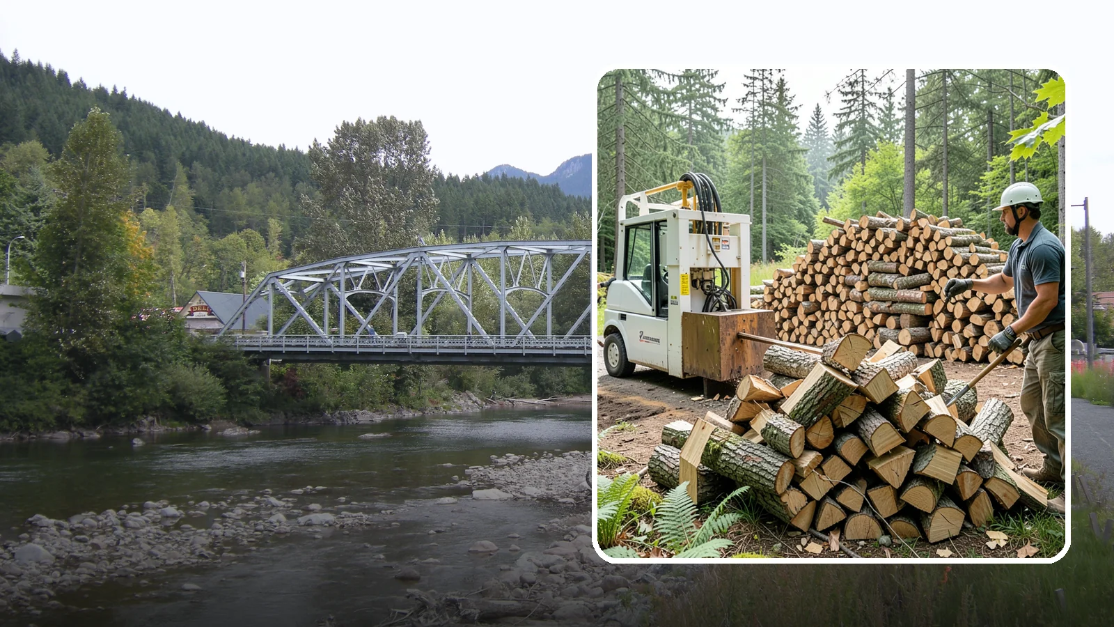Hydraulic Log Splitting in Skykomish, King County, WA - We use a hydraulic splitter to power through large, dense, or knotty rounds that resist hand splitting.