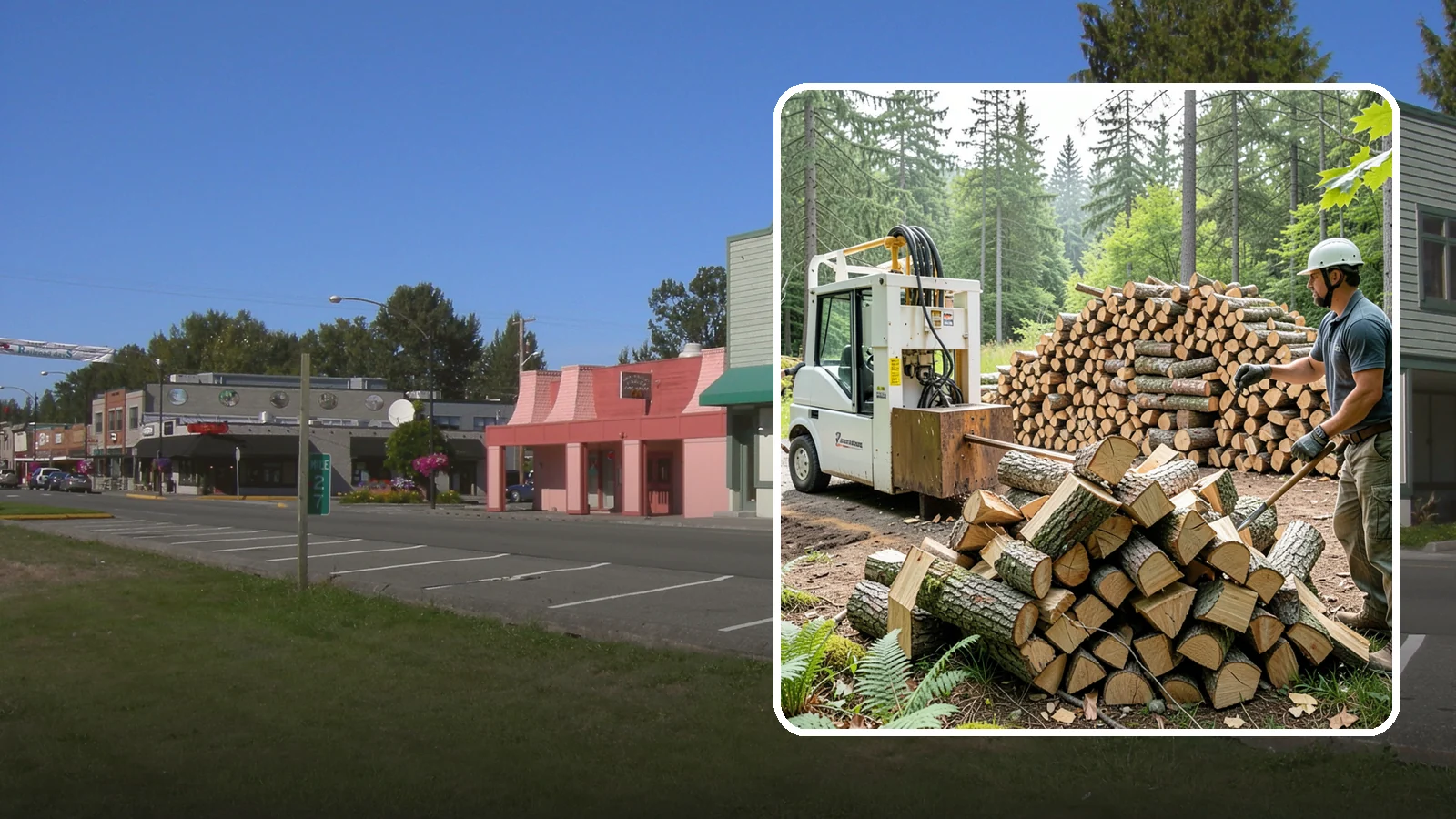 Hydraulic Log Splitting in Snoqualmie, King County, WA - We use a hydraulic splitter to power through large, dense, or knotty rounds that resist hand splitting.