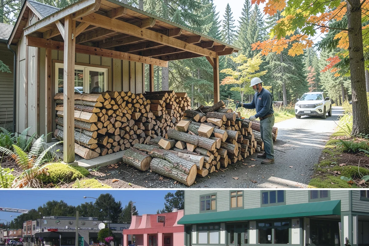 Hydraulic Log Splitting in Snoqualmie, King County, WA - Available year-round, with strong demand in fall and winter when large storm rounds need breaking down for the season.