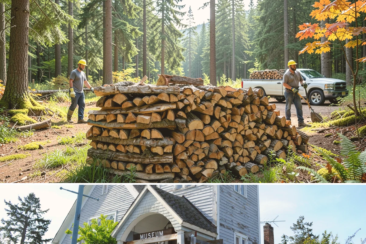 Hydraulic Log Splitting in Steilacoom, Pierce County, WA - Available year-round, with strong demand in fall and winter when large storm rounds need breaking down for the season.