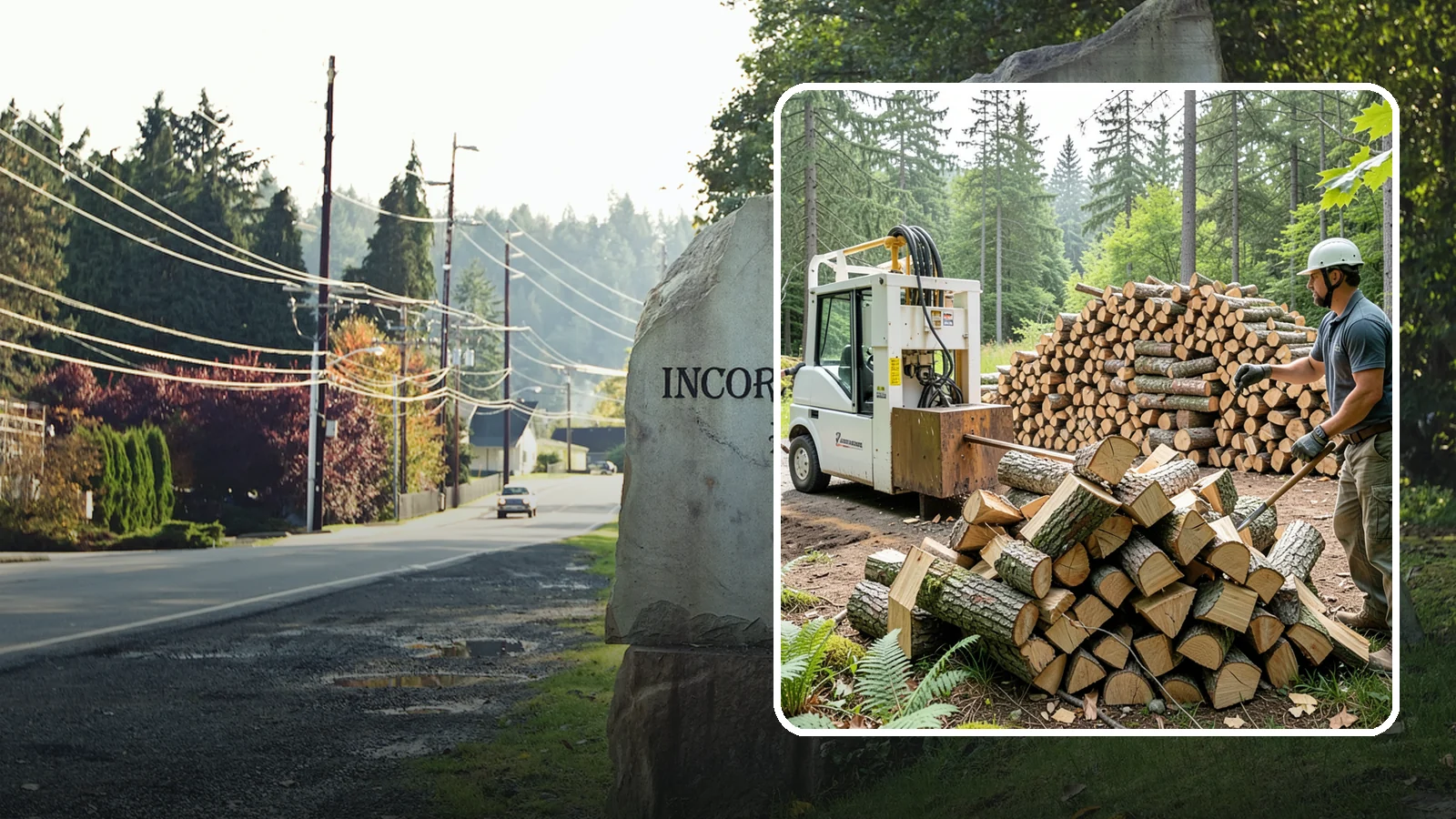 Hydraulic Log Splitting in Wilkeson, Pierce County, WA - We use a hydraulic splitter to power through large, dense, or knotty rounds that resist hand splitting.