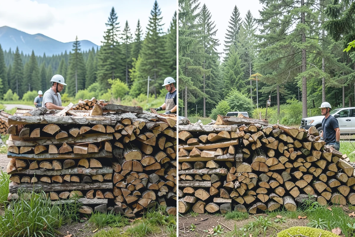 Hydraulic Log Splitting in Wilkeson, Pierce County, WA - Inspect the rounds and confirm split dimensions