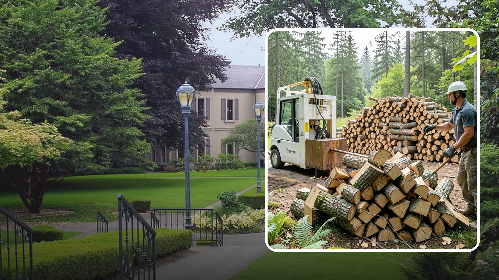 Hydraulic Log Splitting in Woodinville, King County, WA - We use a hydraulic splitter to power through large, dense, or knotty rounds that resist hand splitting.
