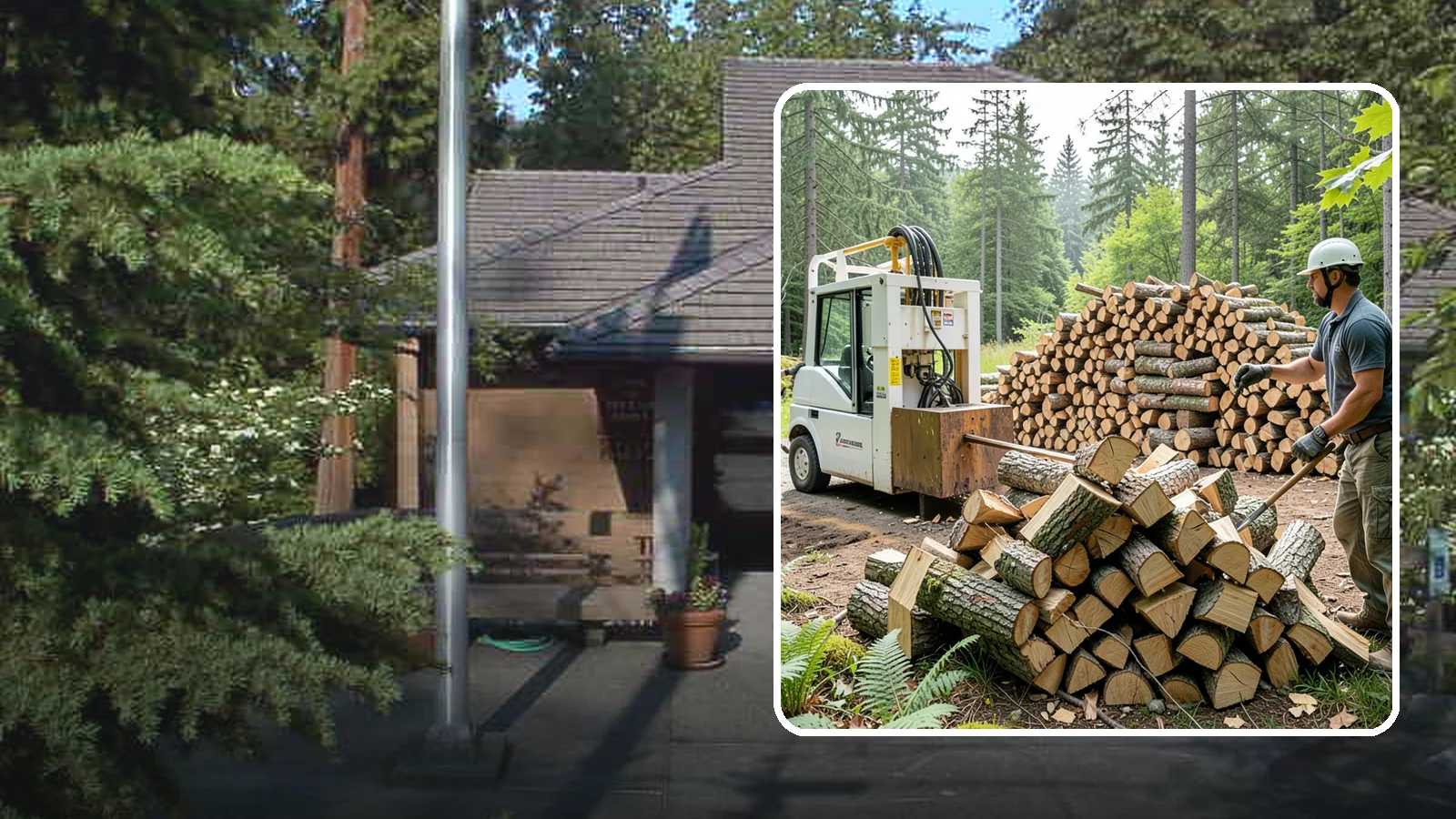 Hydraulic Log Splitting in Yarrow Point, King County, WA - We use a hydraulic splitter to power through large, dense, or knotty rounds that resist hand splitting.