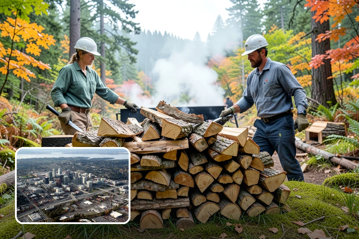 Log Bucking Service in Bellevue, King County, WA - Cuts long logs into workable firewood rounds