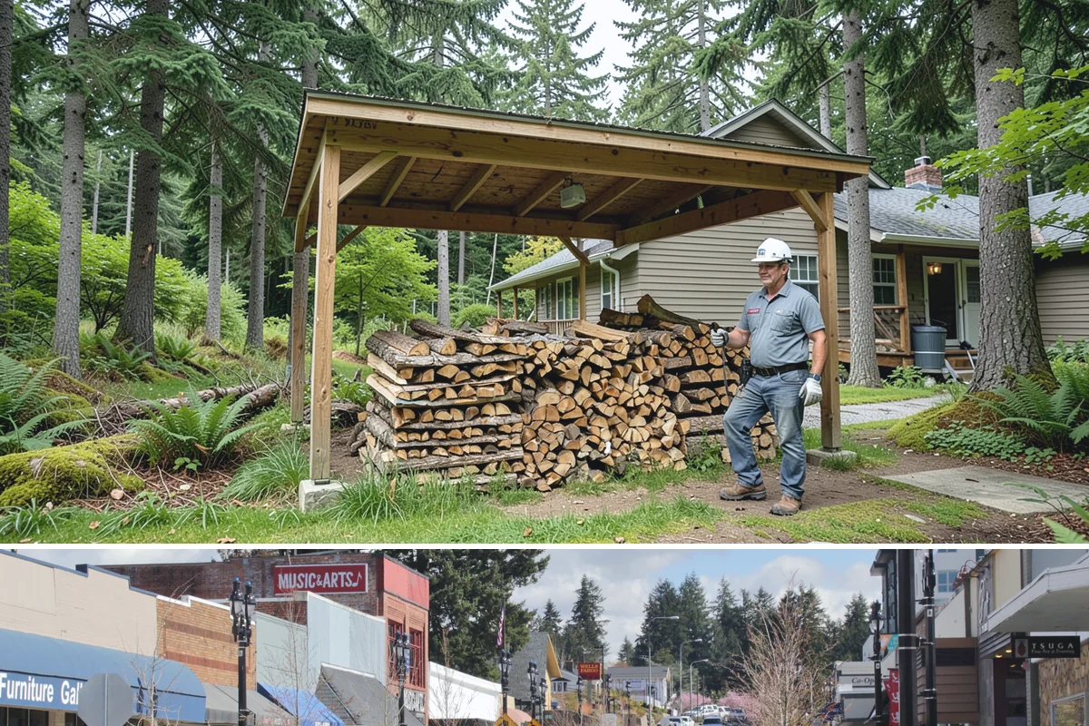 Log Bucking Service in Bothell, King County, WA - This works year-round, though many book after fall and winter storms drop trees that need bucking into rounds.