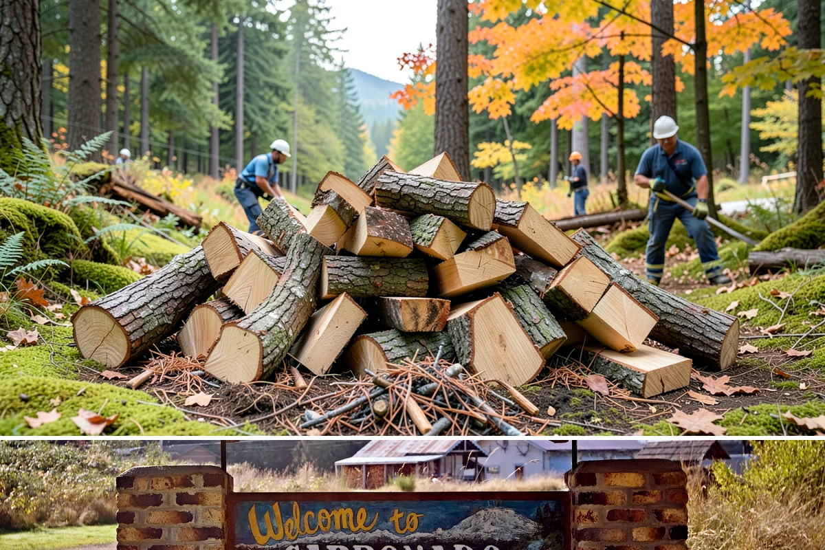 Log Bucking Service in Carbonado, Pierce County, WA - This works year-round, though many book after fall and winter storms drop trees that need bucking into rounds.