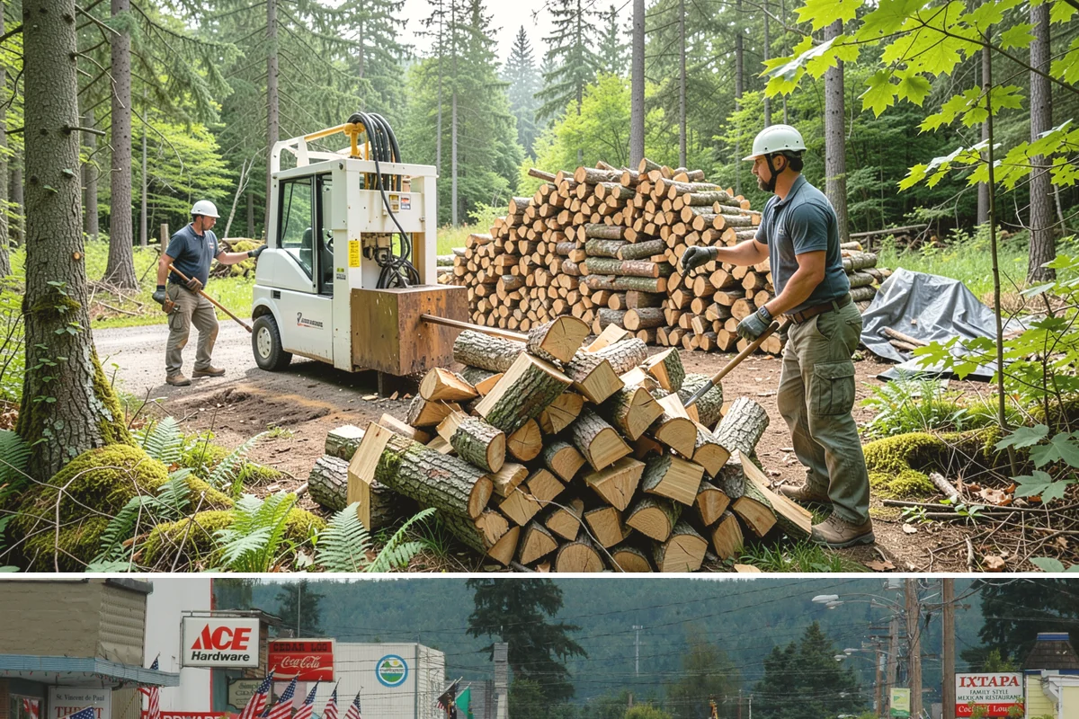 Log Bucking Service in Carnation, King County, WA - This works year-round, though many book after fall and winter storms drop trees that need bucking into rounds.