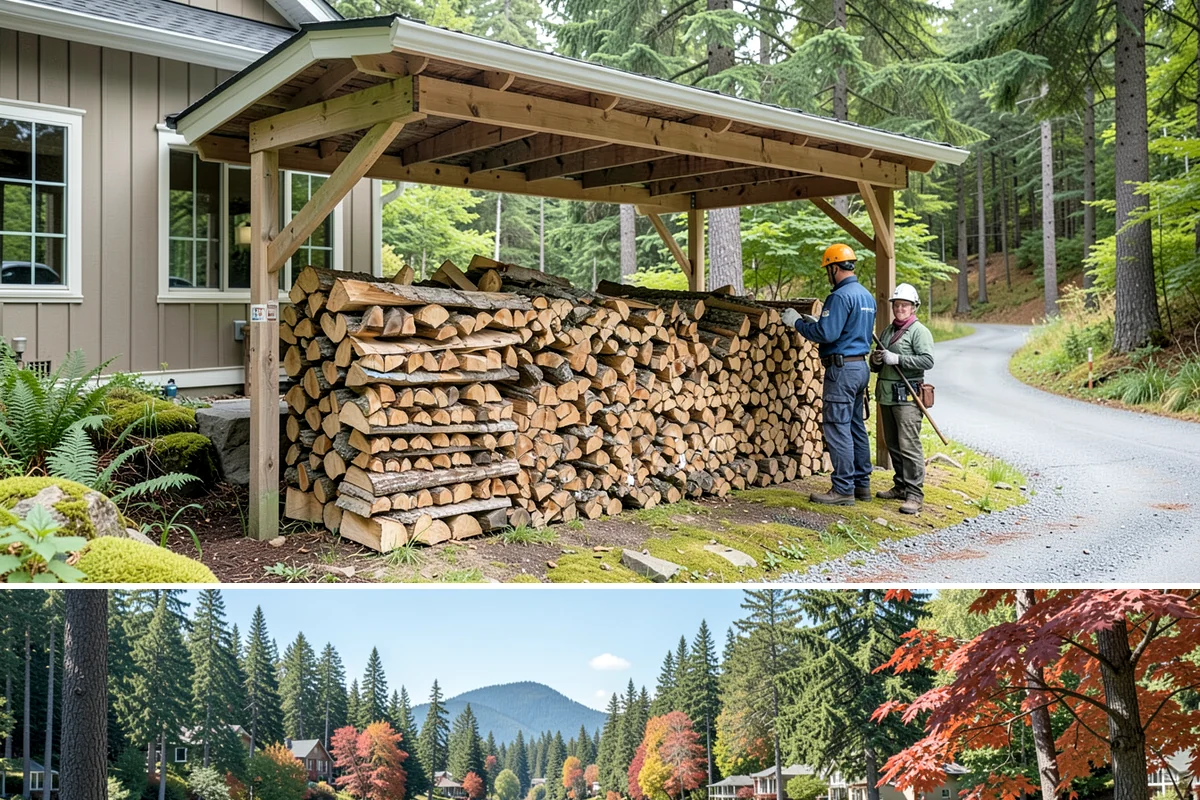 Log Bucking Service in Covington, King County, WA - This works year-round, though many book after fall and winter storms drop trees that need bucking into rounds.