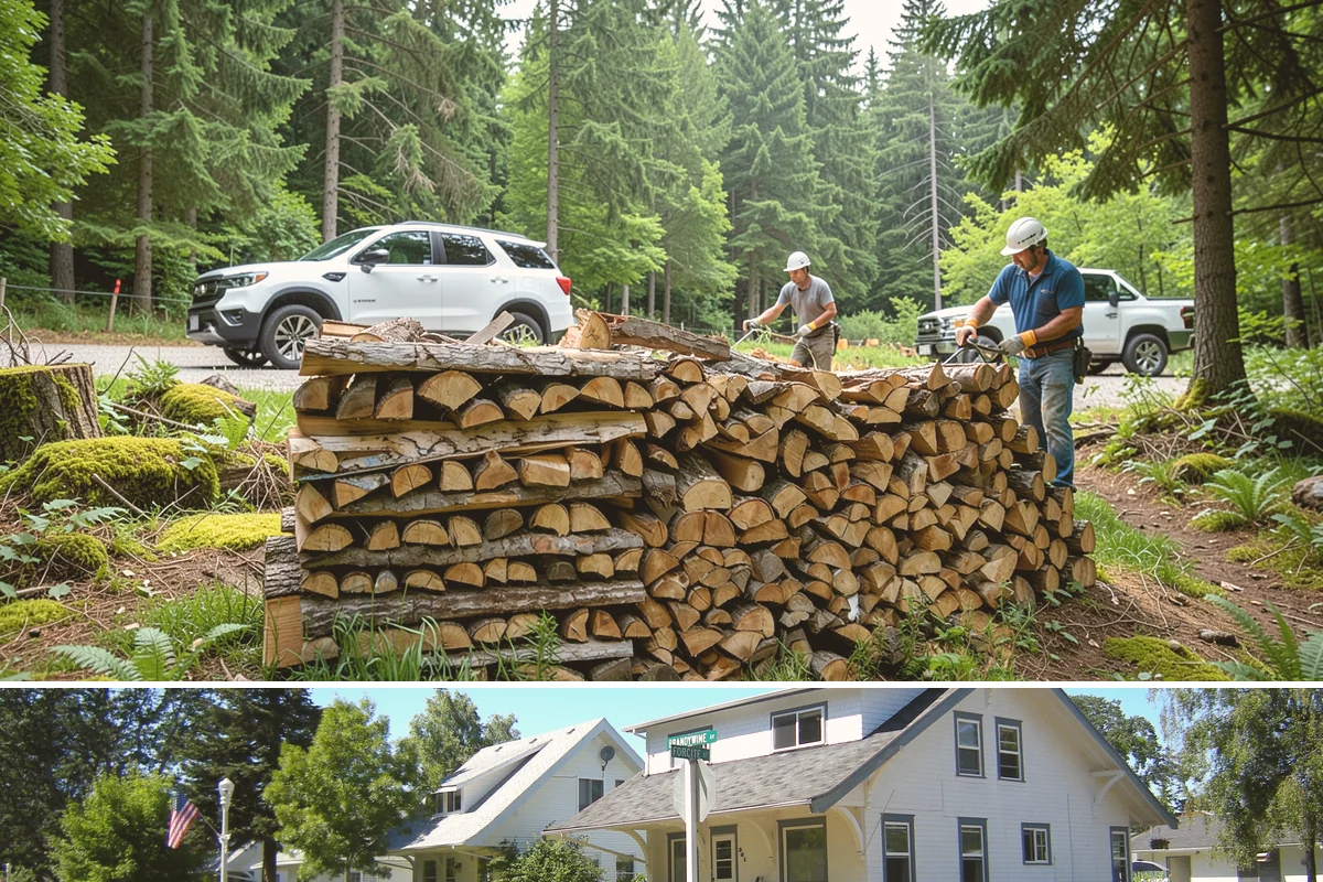 Log Bucking Service in DuPont, Pierce County, WA - This works year-round, though many book after fall and winter storms drop trees that need bucking into rounds.