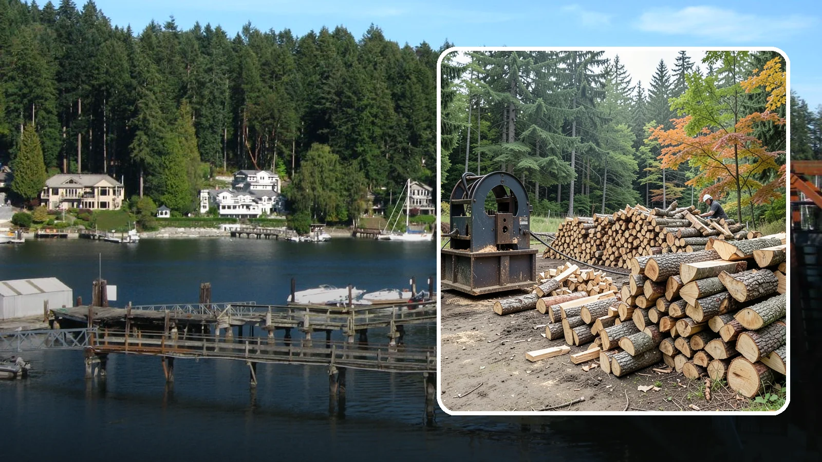 Log Bucking Service in Gig Harbor, Pierce County, WA - We cut your long logs down to firewood-length rounds, sized for splitting, stacking, and your stove or fireplace.
