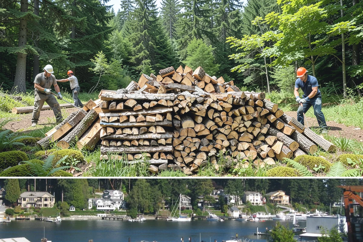 Log Bucking Service in Gig Harbor, Pierce County, WA - This works year-round, though many book after fall and winter storms drop trees that need bucking into rounds.