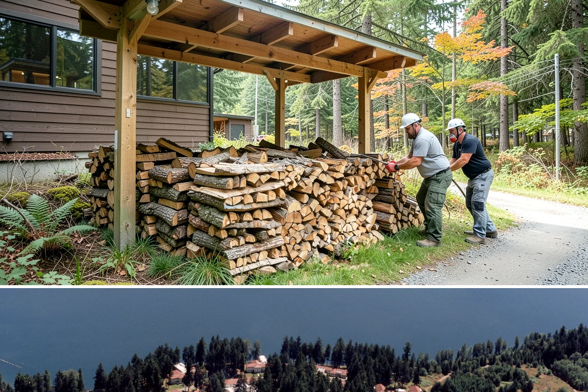 Log Bucking Service in Lakewood, Pierce County, WA - This works year-round, though many book after fall and winter storms drop trees that need bucking into rounds.