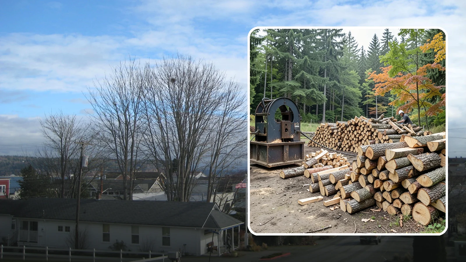 Log Bucking Service in Langley, Island County, WA - We cut your long logs down to firewood-length rounds, sized for splitting, stacking, and your stove or fireplace.
