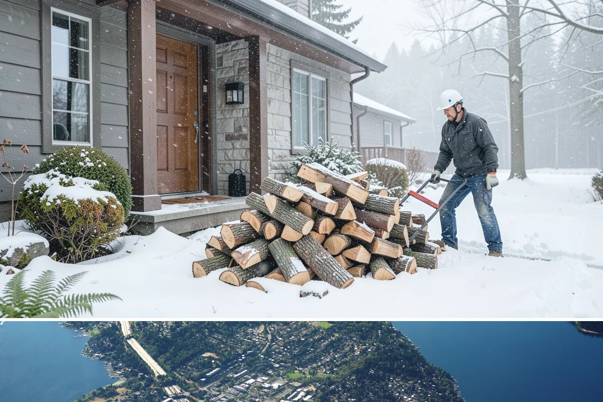 Log Bucking Service in Mercer Island, King County, WA - This works year-round, though many book after fall and winter storms drop trees that need bucking into rounds.