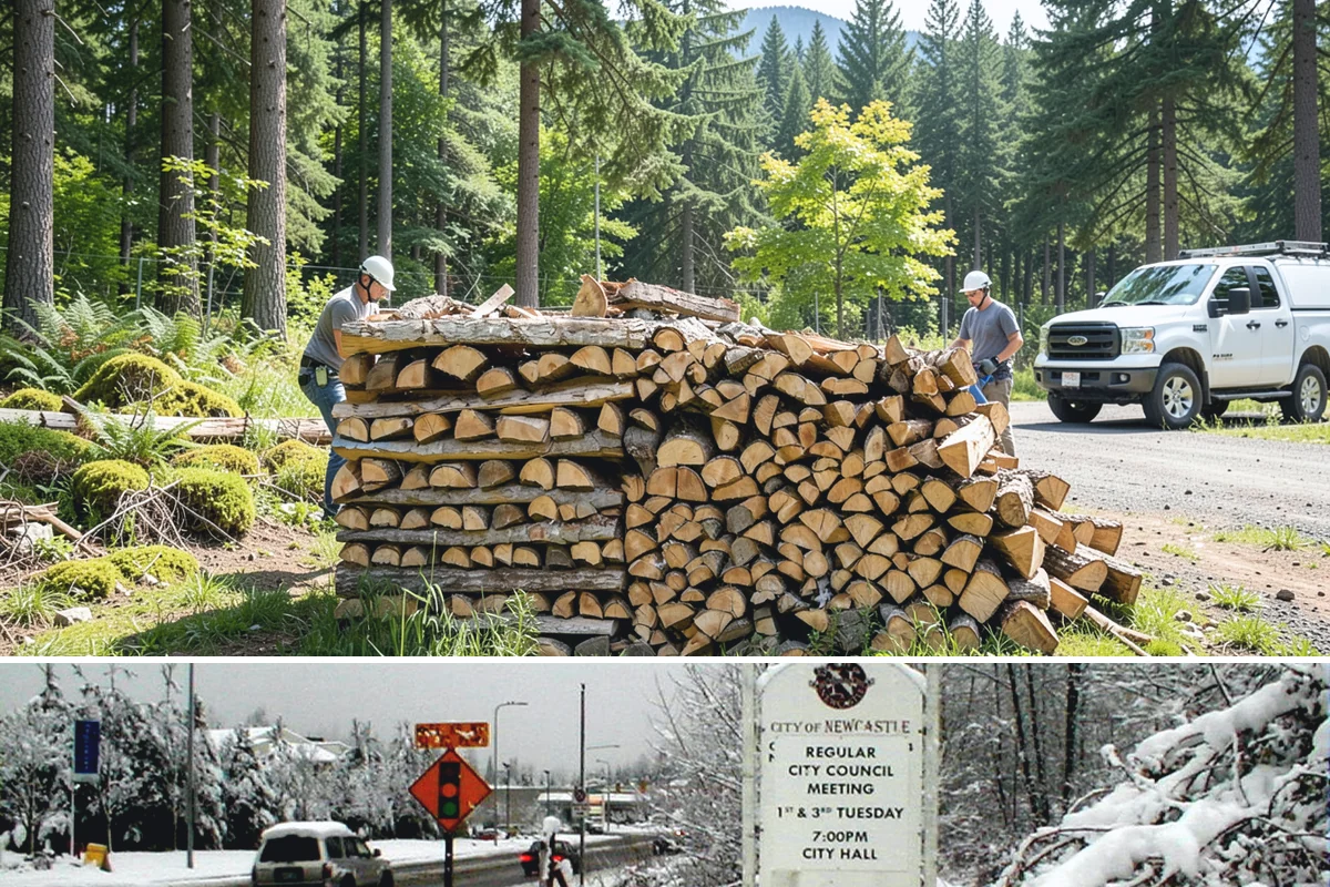 Log Bucking Service in Newcastle, King County, WA - This works year-round, though many book after fall and winter storms drop trees that need bucking into rounds.