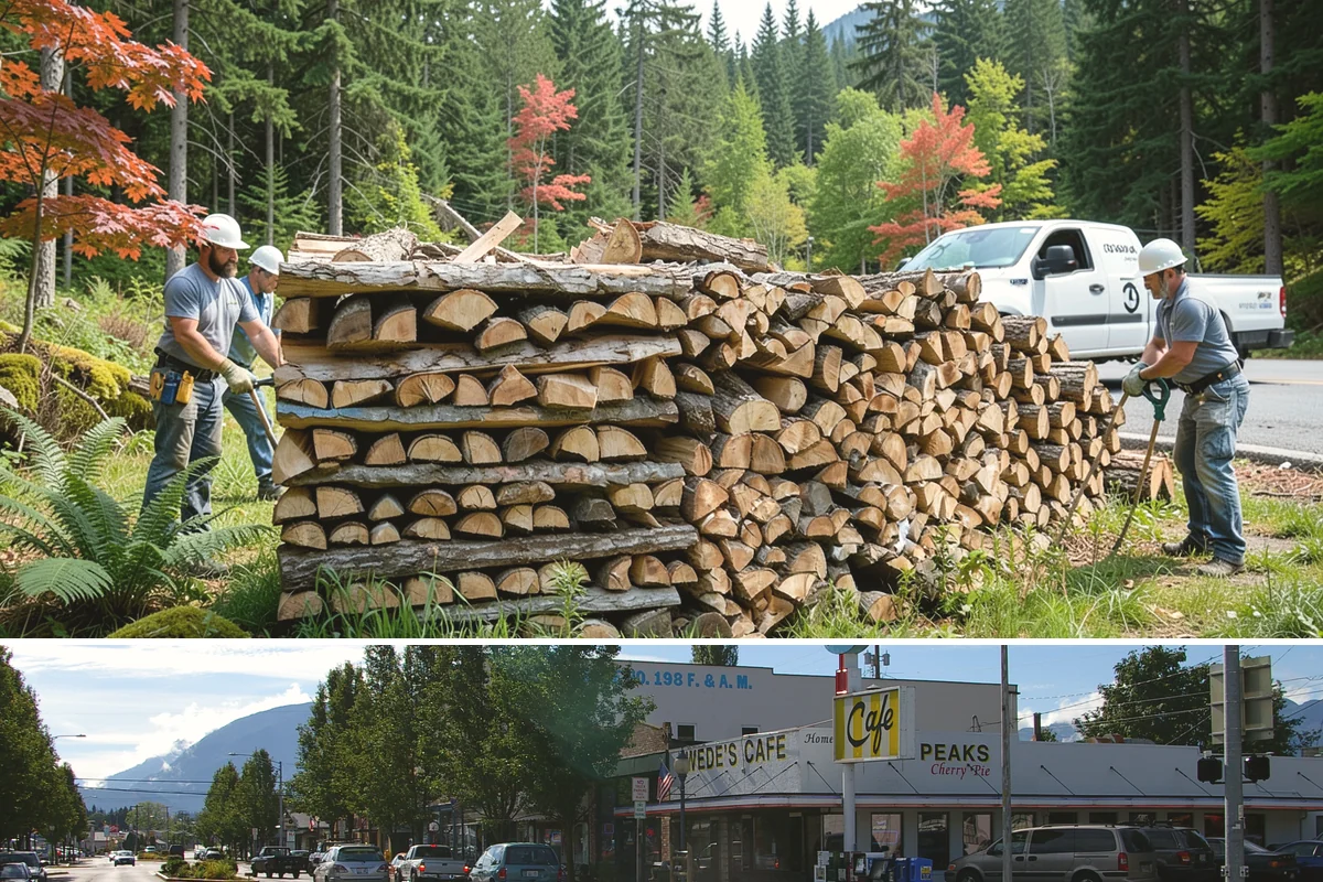 Log Bucking Service in North Bend, King County, WA - This works year-round, though many book after fall and winter storms drop trees that need bucking into rounds.