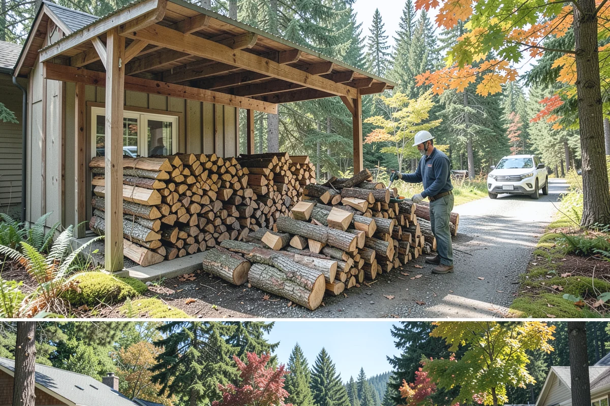 Log Bucking Service in Orting, Pierce County, WA - This works year-round, though many book after fall and winter storms drop trees that need bucking into rounds.