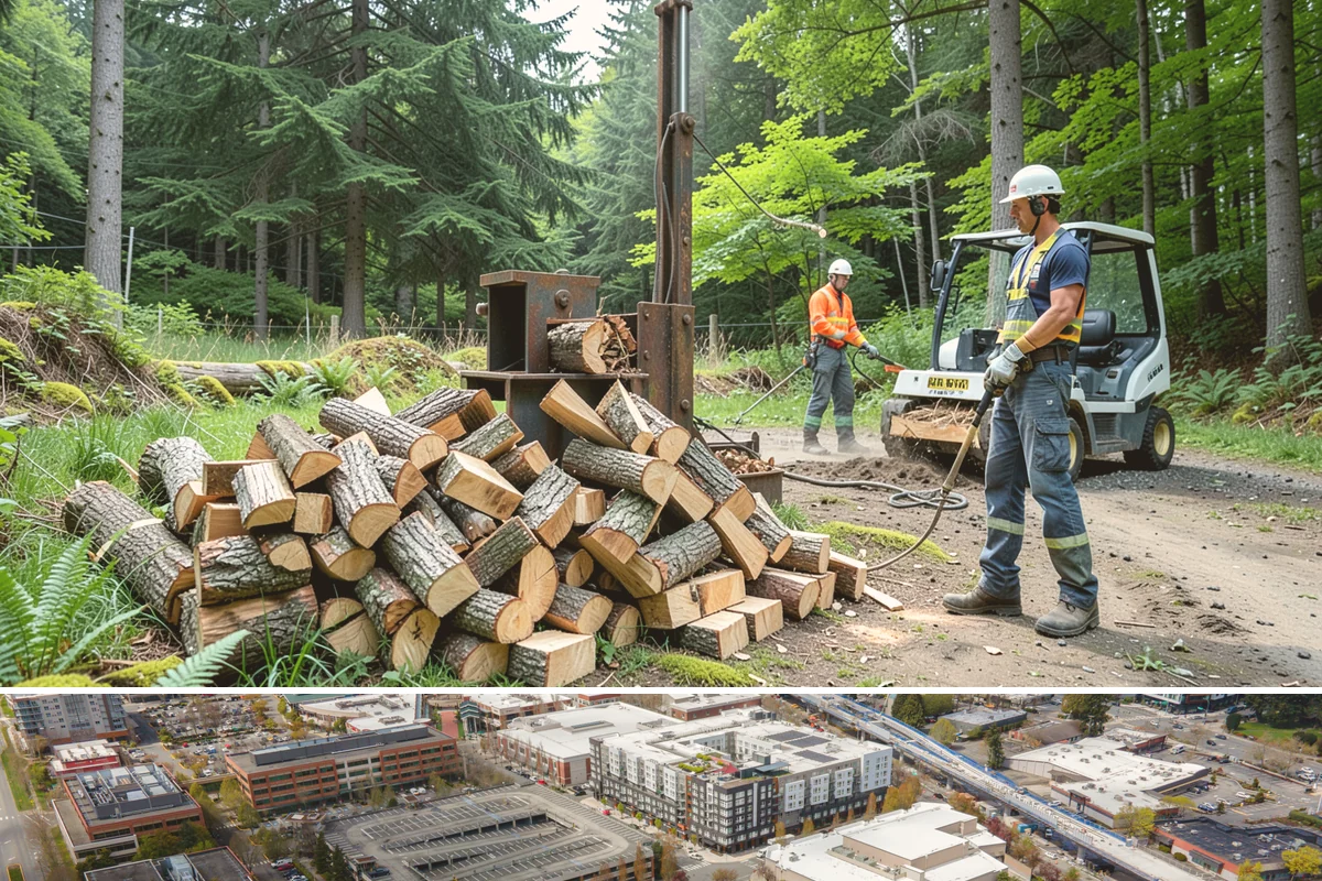 Log Bucking Service in Redmond, King County, WA - This works year-round, though many book after fall and winter storms drop trees that need bucking into rounds.