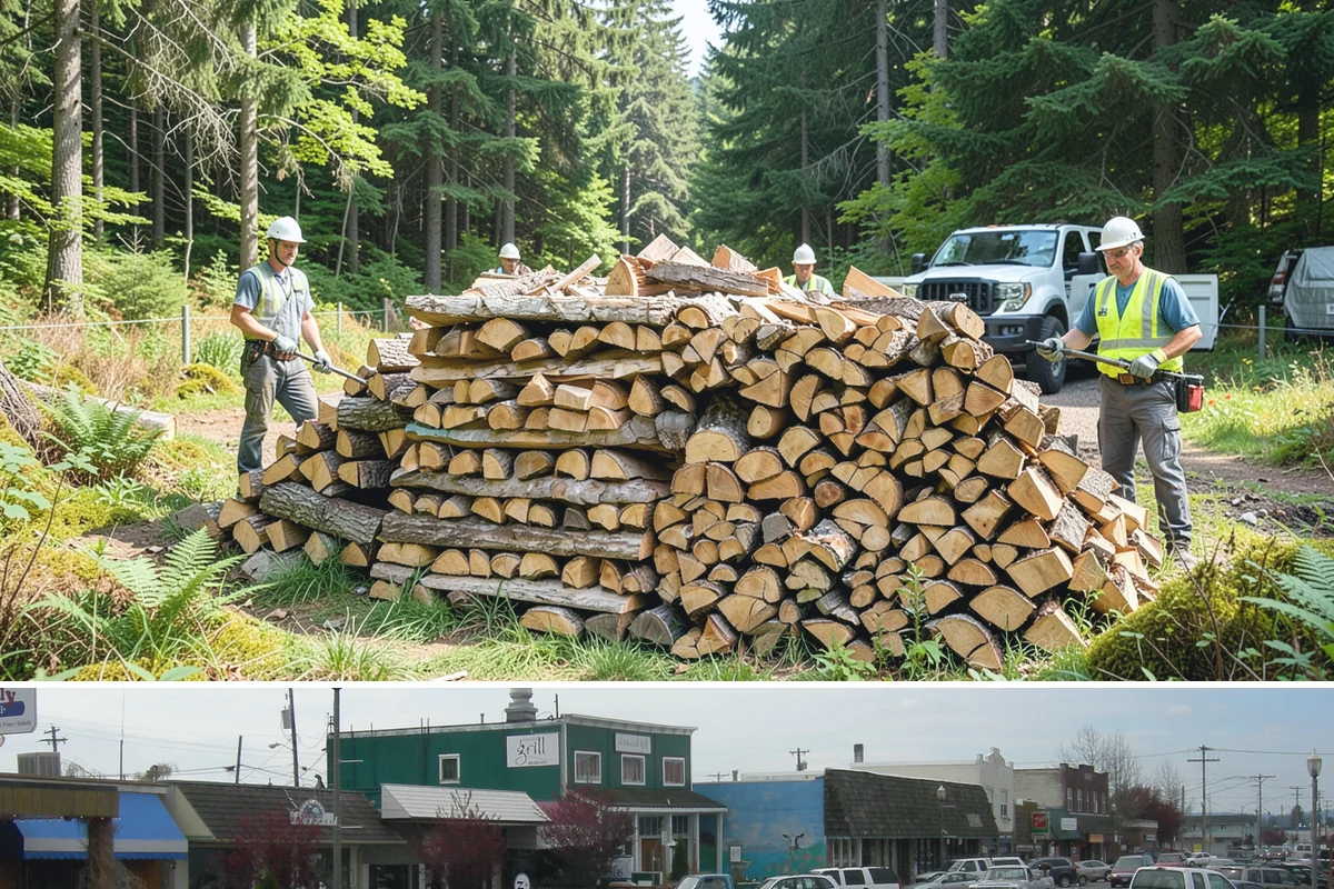 Log Bucking Service in Stanwood, Snohomish County, WA - This works year-round, though many book after fall and winter storms drop trees that need bucking into rounds.