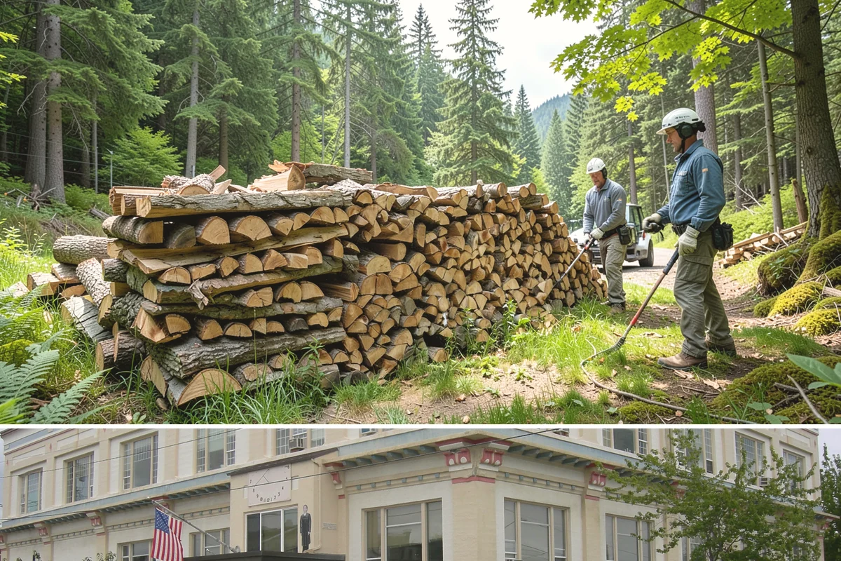 Log Bucking in Anacortes, Skagit County, WA - Bucking ahead of the dry season sets your wood up to be split and seasoned before winter.