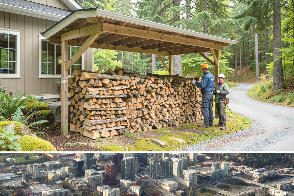 Log Bucking in Bellevue, King County, WA - Bucking ahead of the dry season sets your wood up to be split and seasoned before winter.