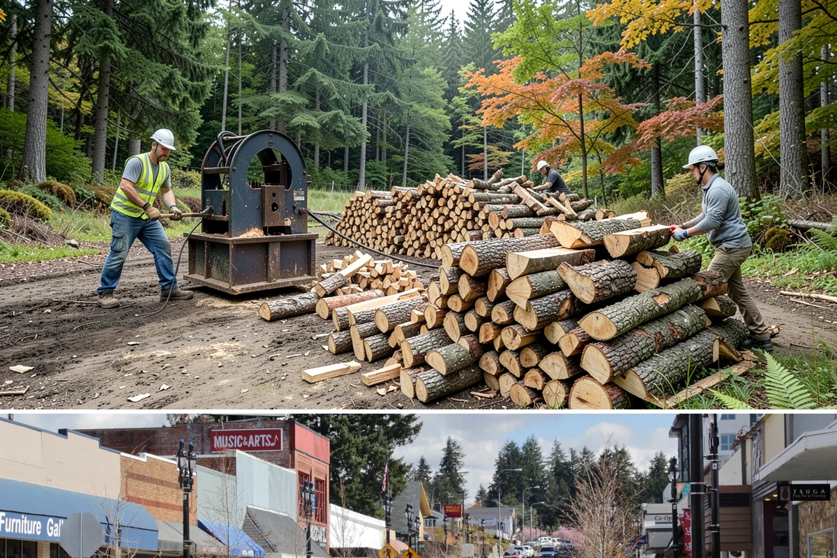 Log Bucking in Bothell, King County, WA - Bucking ahead of the dry season sets your wood up to be split and seasoned before winter.