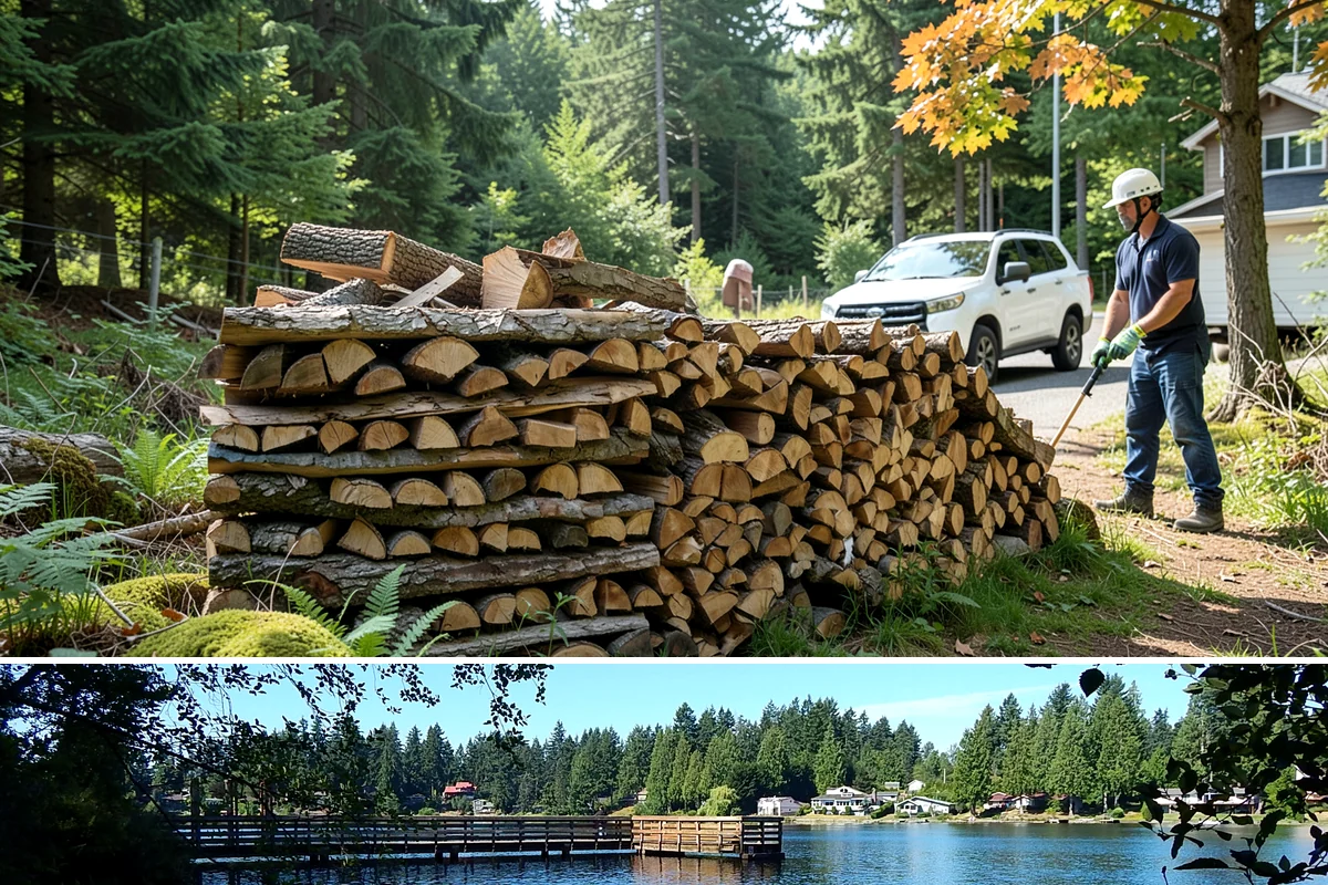 Log Bucking in Federal Way, King County, WA - Bucking ahead of the dry season sets your wood up to be split and seasoned before winter.